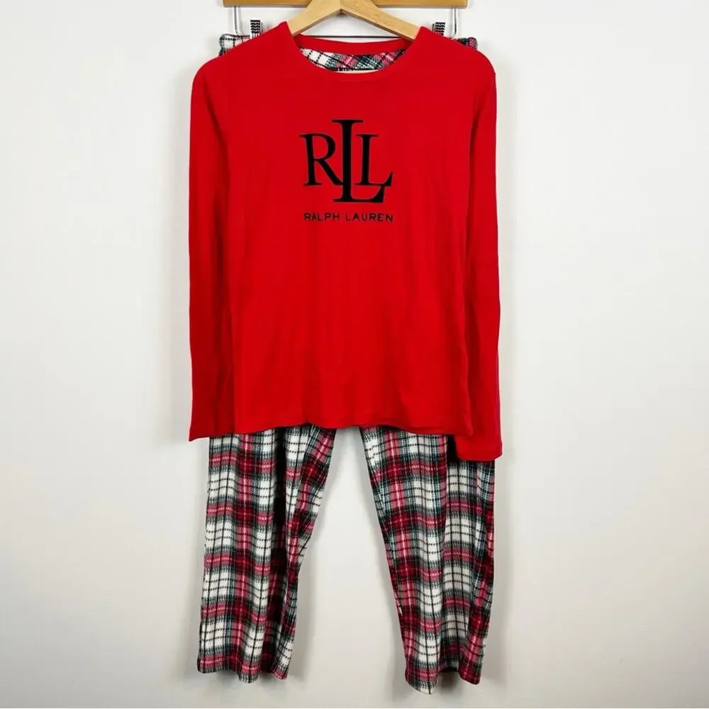 Lauren Ralph Lauren Red Logo Pajama Set with Red Plaid Pants